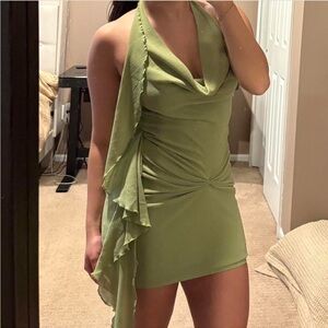 Elegant Green Halter Dress